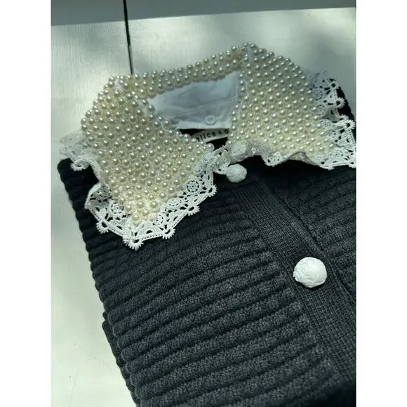 Alice + Olivia NOELLA EMBELLISHED COLLARED CARDIGAN M - Picture 10 of 11